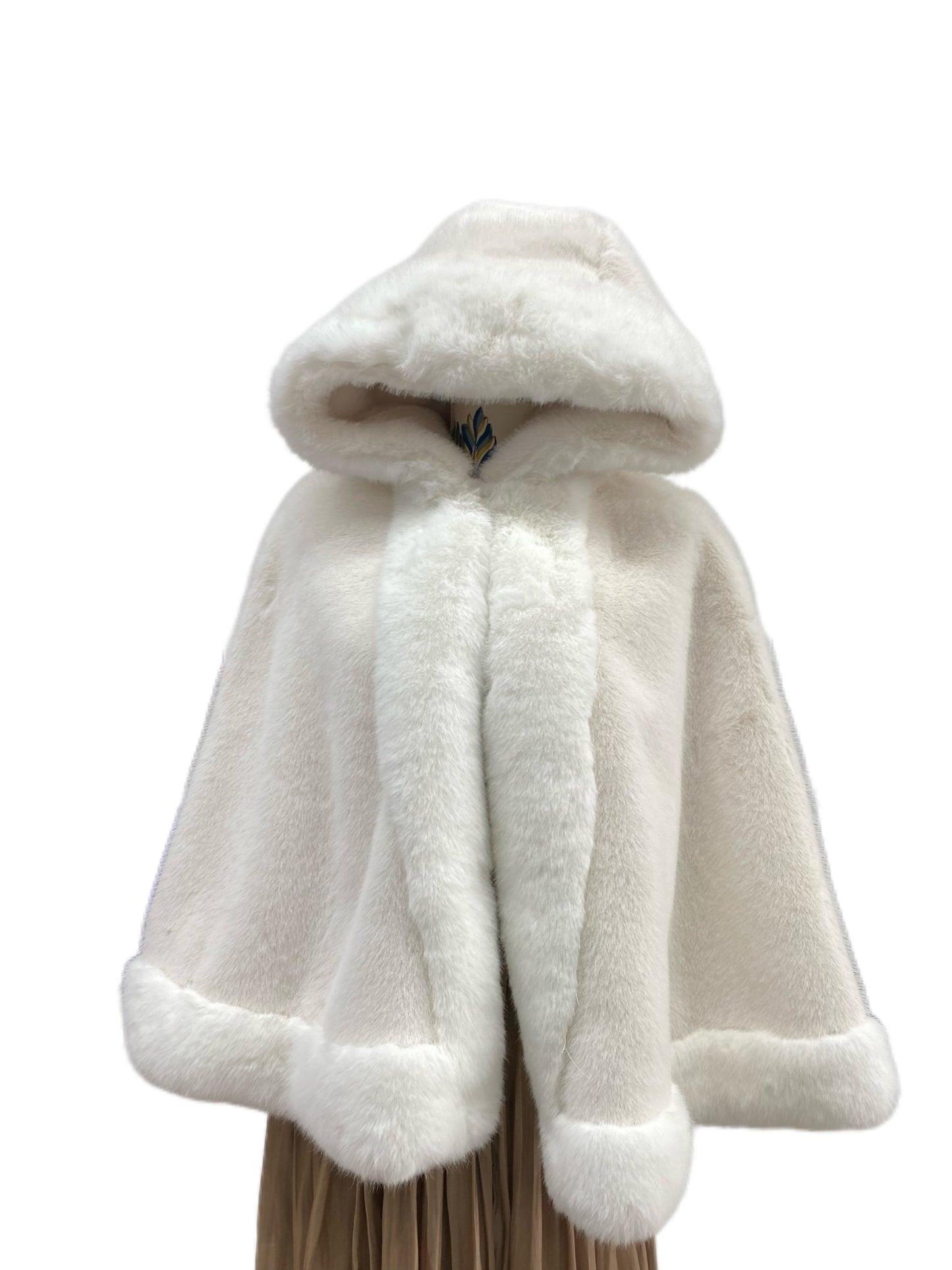 P4010 Faux Fur Poncho with Hood
