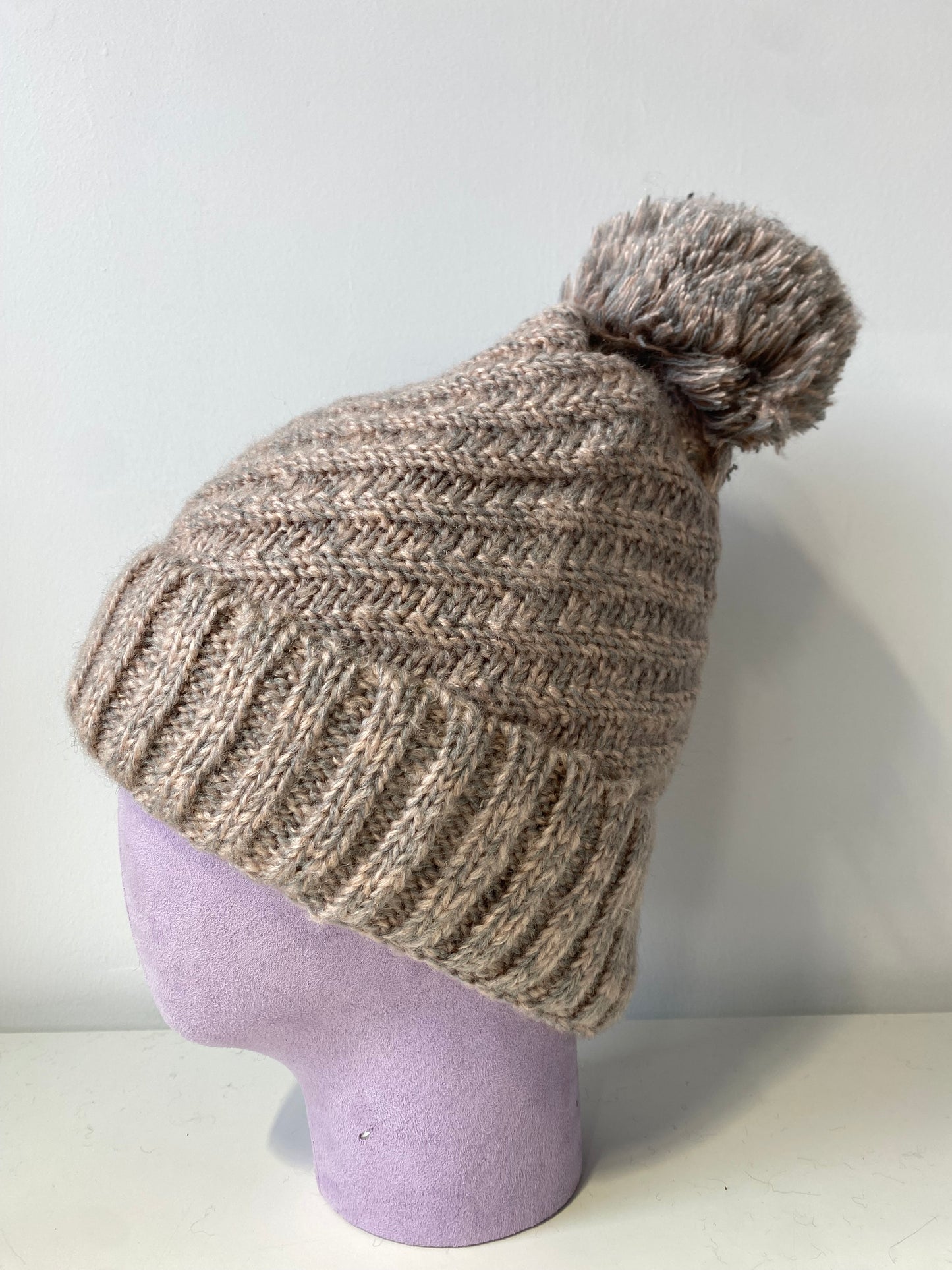 H410 Pom-Pom Textured Knit Beanie with Fleece Lining