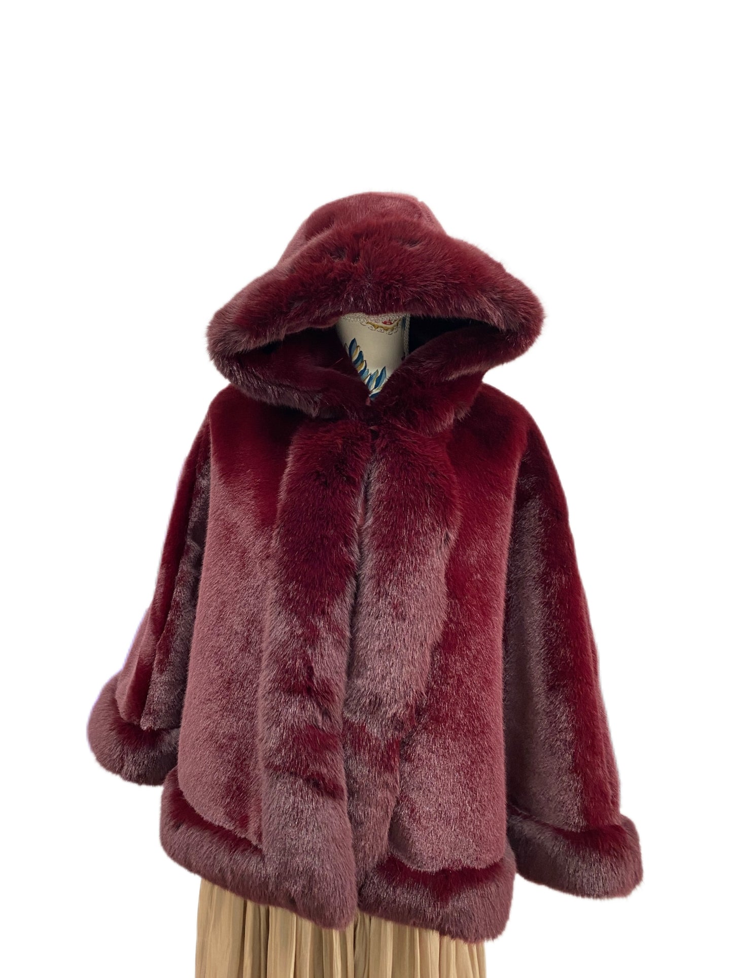 P4010 Faux Fur Poncho with Hood