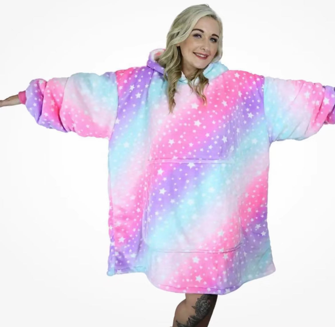 Rainbow Star Adult Hoodie Blanket One-size