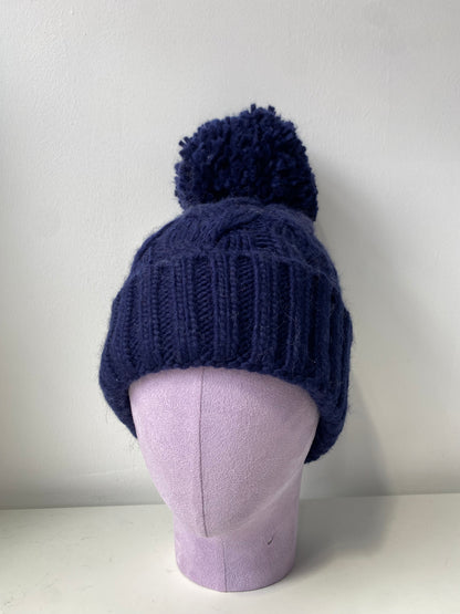 H409 Textured Knit Beanie with Pom-Pom Navy