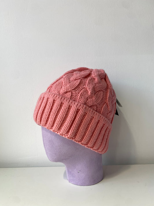 H408 Simple Textured Knit Beanie Pink