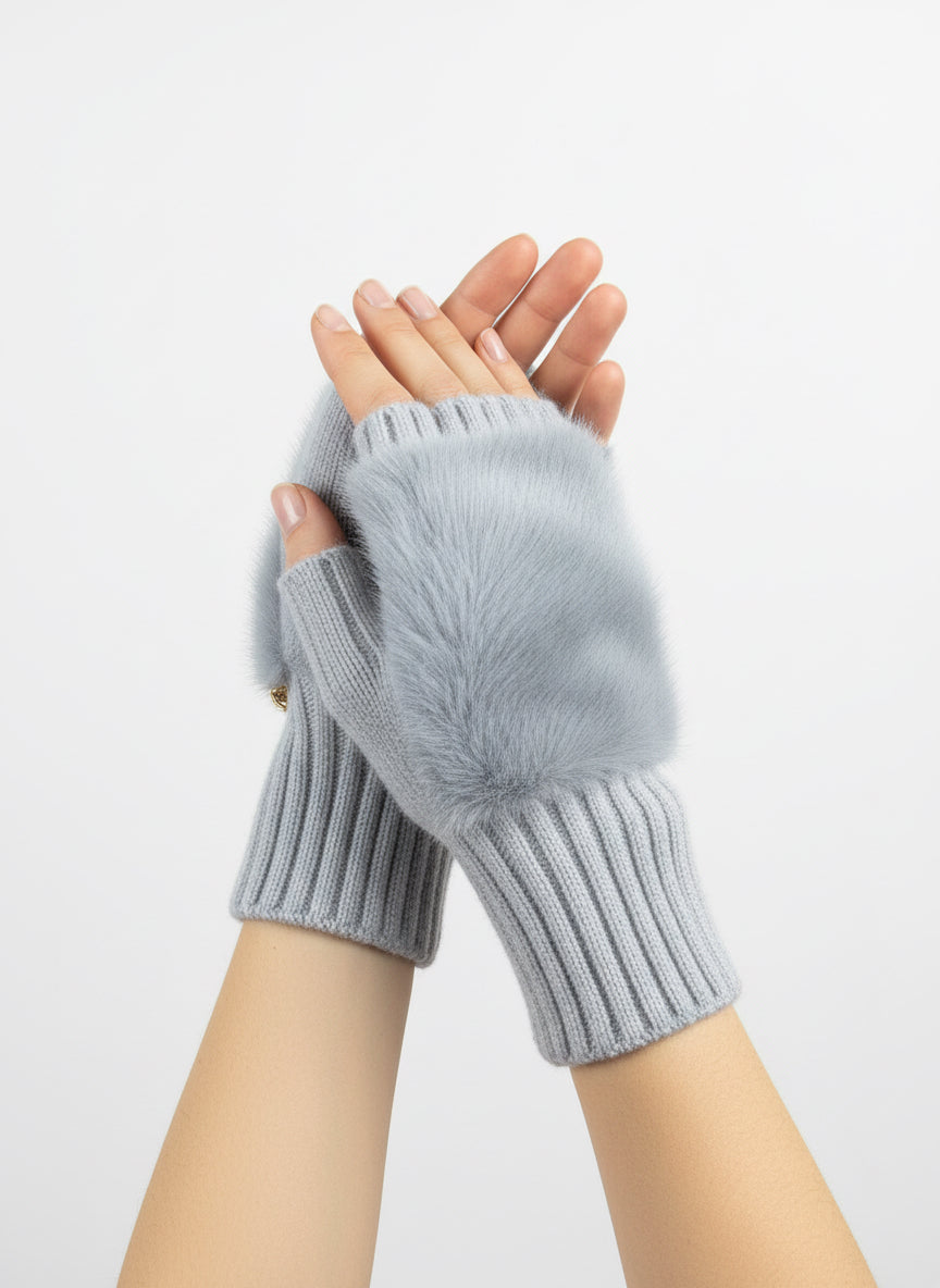 027 Fluffy Fingerless Gloves