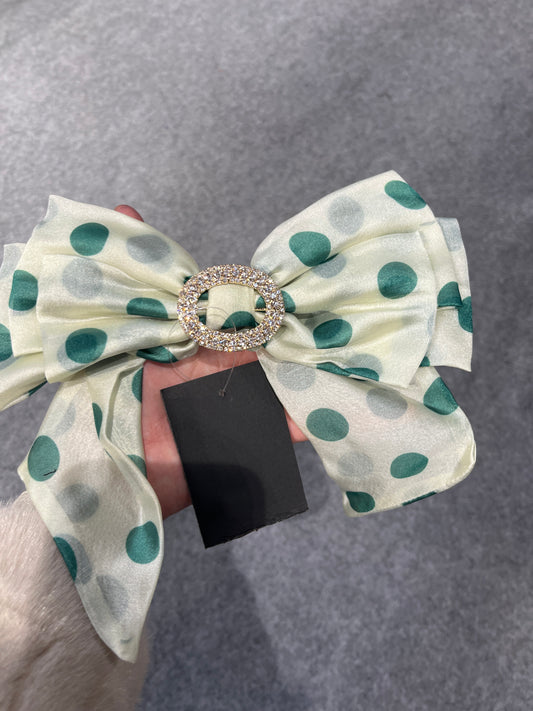 AC001 B Green Polka Dot Hair Bow