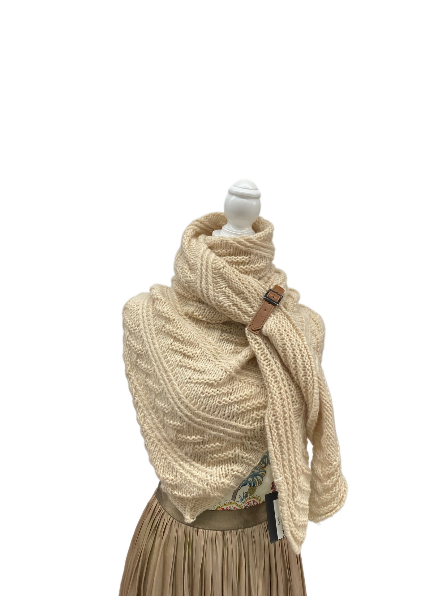 S406 Triangle Scarf with Buckle Detail Beige