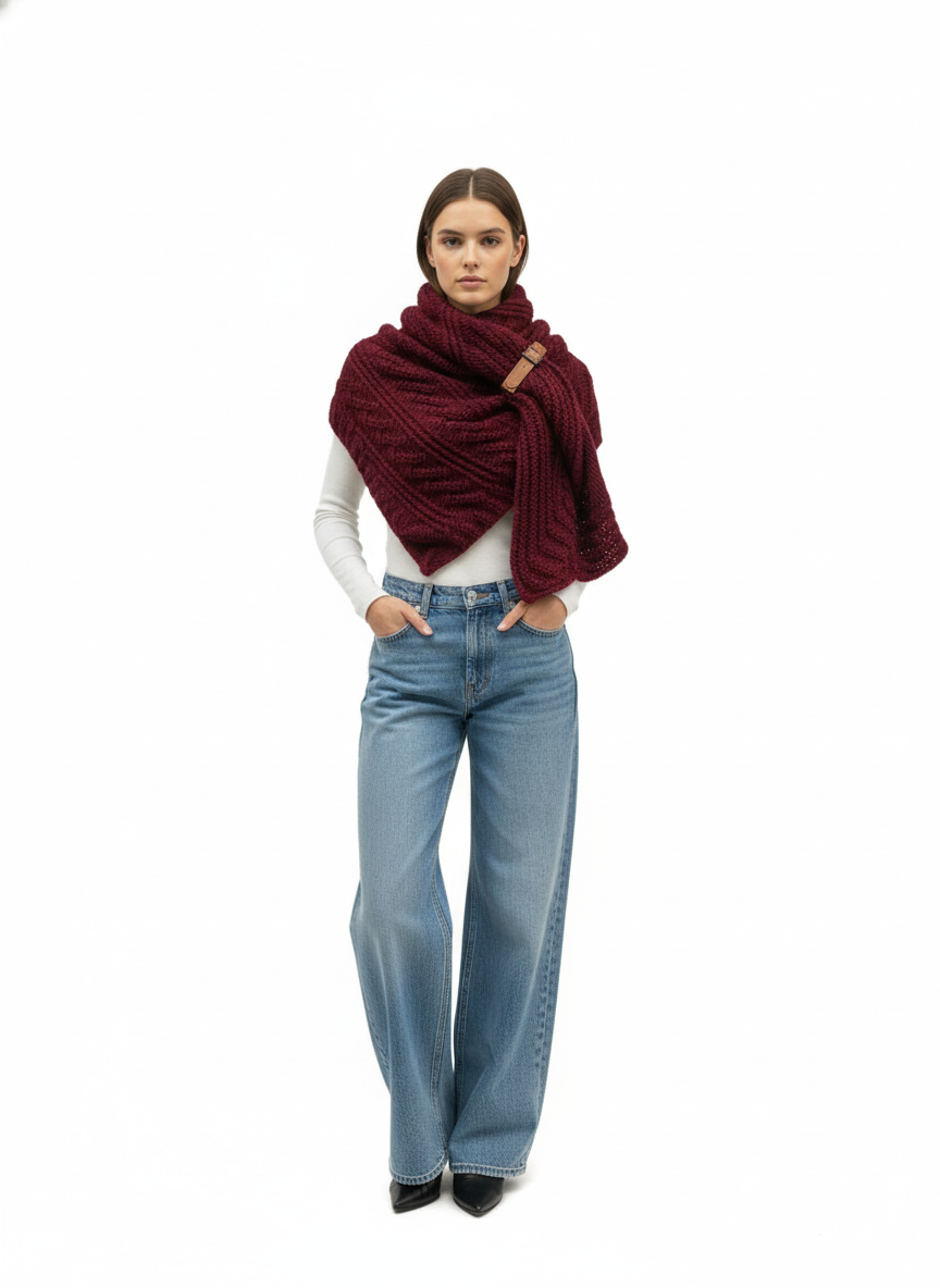 S406 Triangle Scarf with Buckle Detail