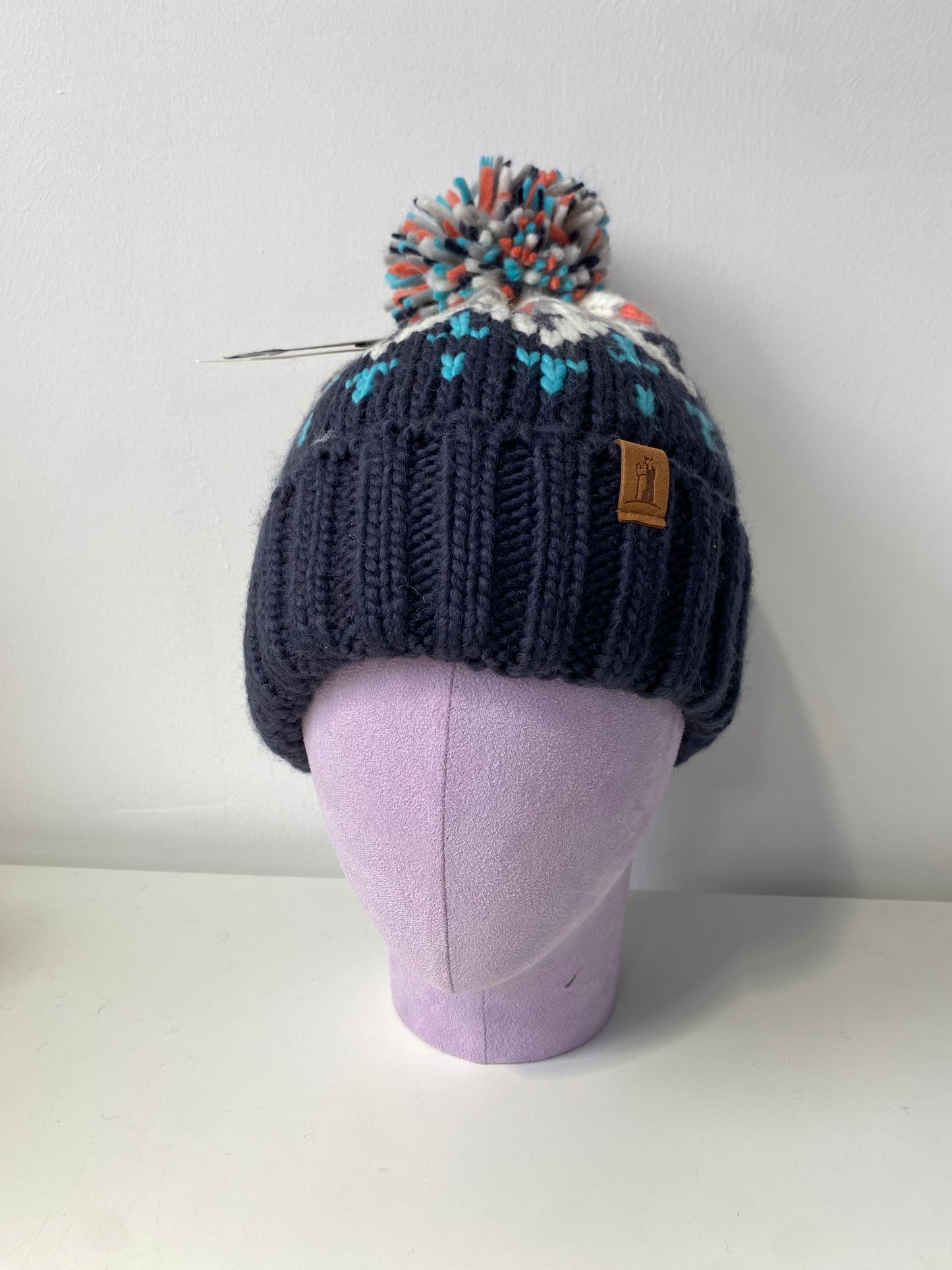 H00623 Kid Colourful Knit Pom Beanie Navy