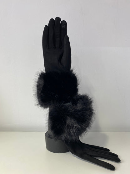 GW006 Woman Faux Fur Gloves Black