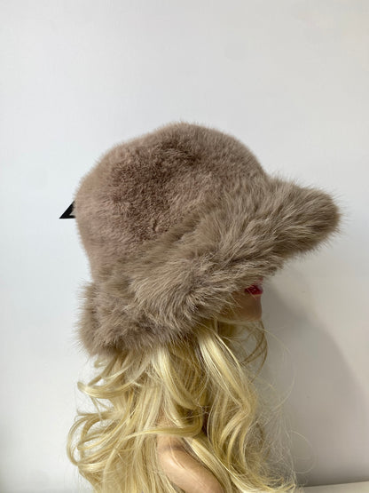 H501 Thickened Plush Faux Fur Fluffy Bucket Hat Camel