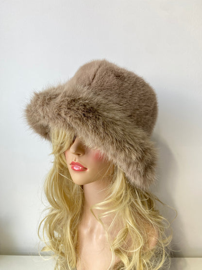 H501 Thickened Plush Faux Fur Fluffy Bucket Hat Camel