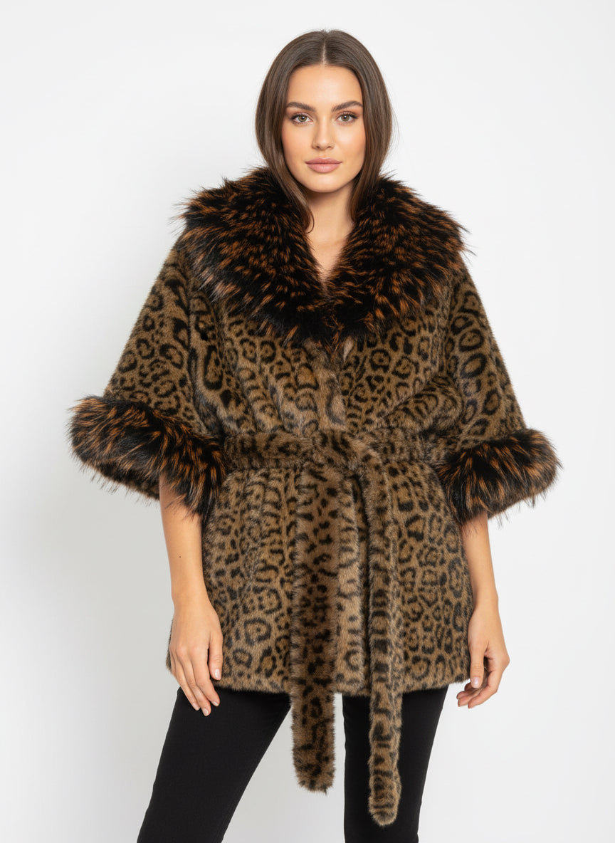 C828 Leopard Poncho Coat