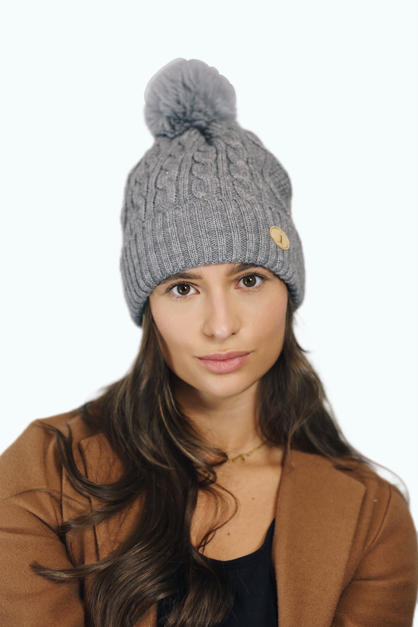 H004 Grey Textured Beanie Pom Pom Hat