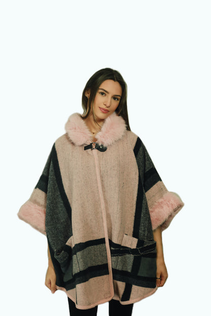 P003 Cozy Hooded Cape pink