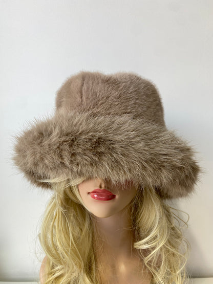 H501 Thickened Plush Faux Fur Fluffy Bucket Hat Camel