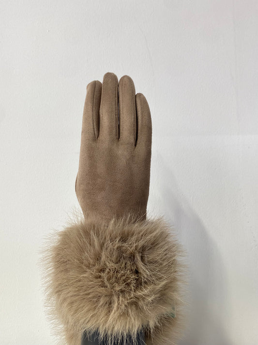 GW006 Woman Faux Fur Gloves Khaki