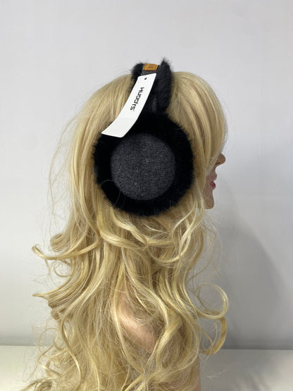 AE035 Foldable Checker Earmuffs Grey Black Herringbone