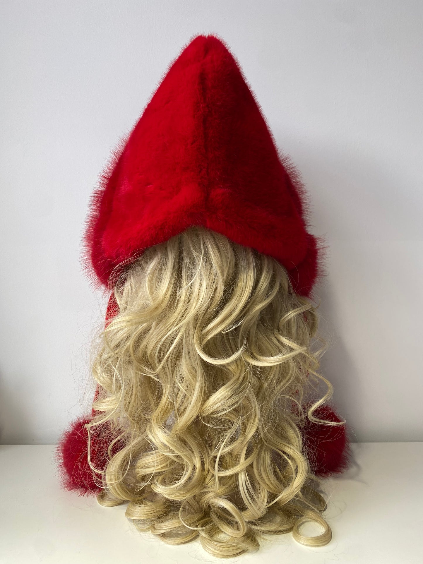 H503 Faux Fur Hood Style Hat With Pom Pom Red