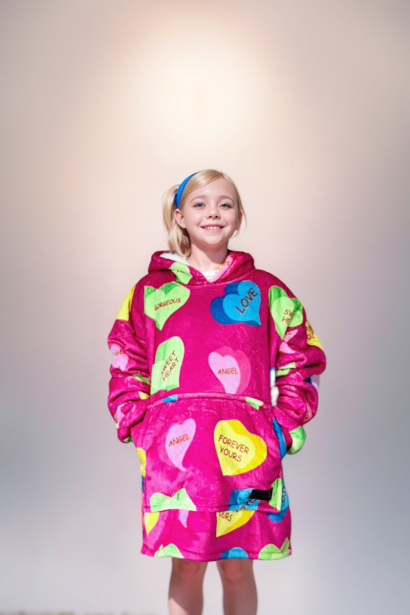 Love Hearts Hoodie Blanket One-size (Youth)