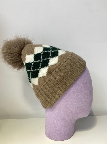 H401 Kid Fleece-Lined Pom Beanie Taupe