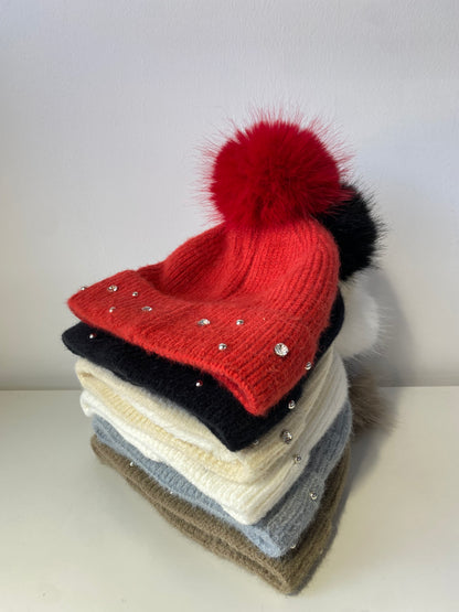 H403 Bejeweled Fleece-Lined Beanie Red