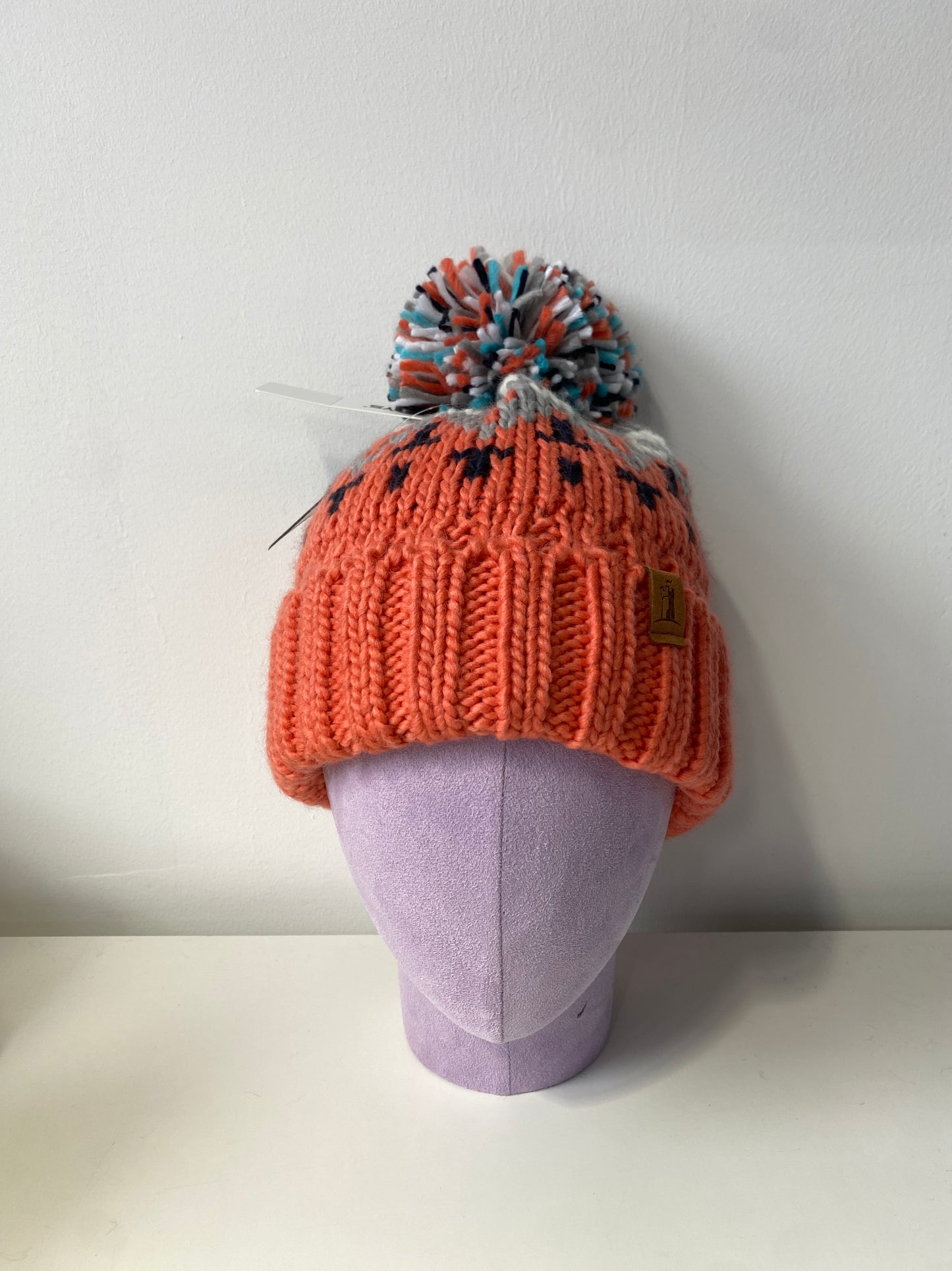 H00623 Kid Colourful Knit Pom Beanie Orange