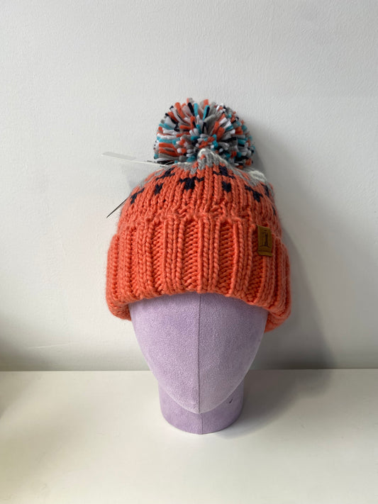 H00623 Kid Colourful Knit Pom Beanie Orange