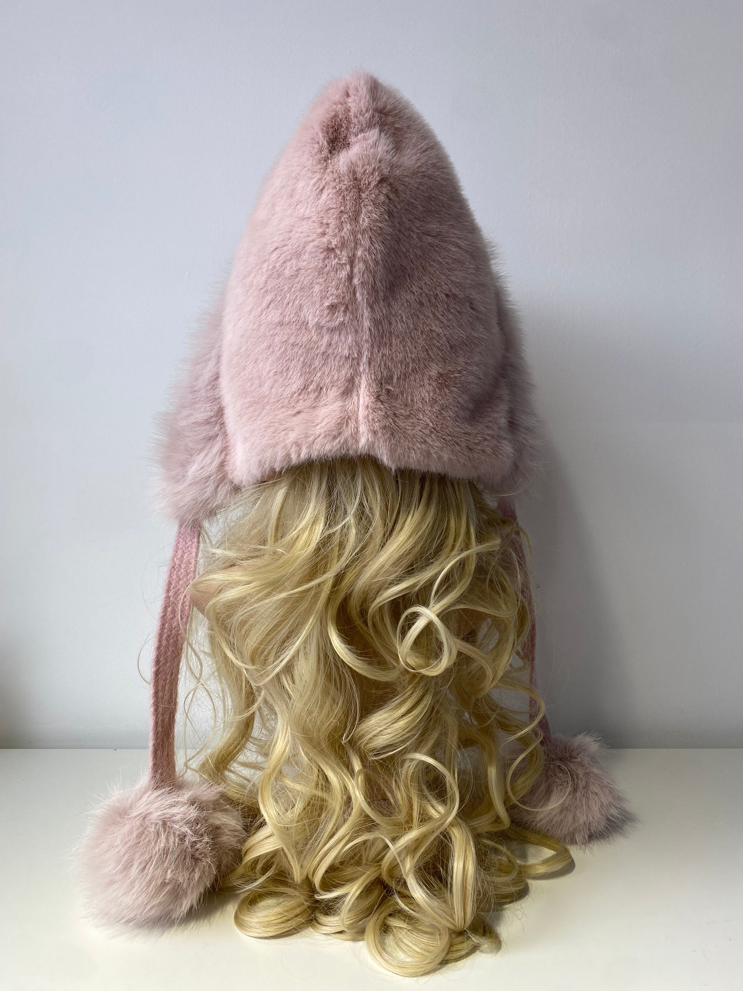 H503 Faux Fur Hood Style Hat With Pom Pom Pink