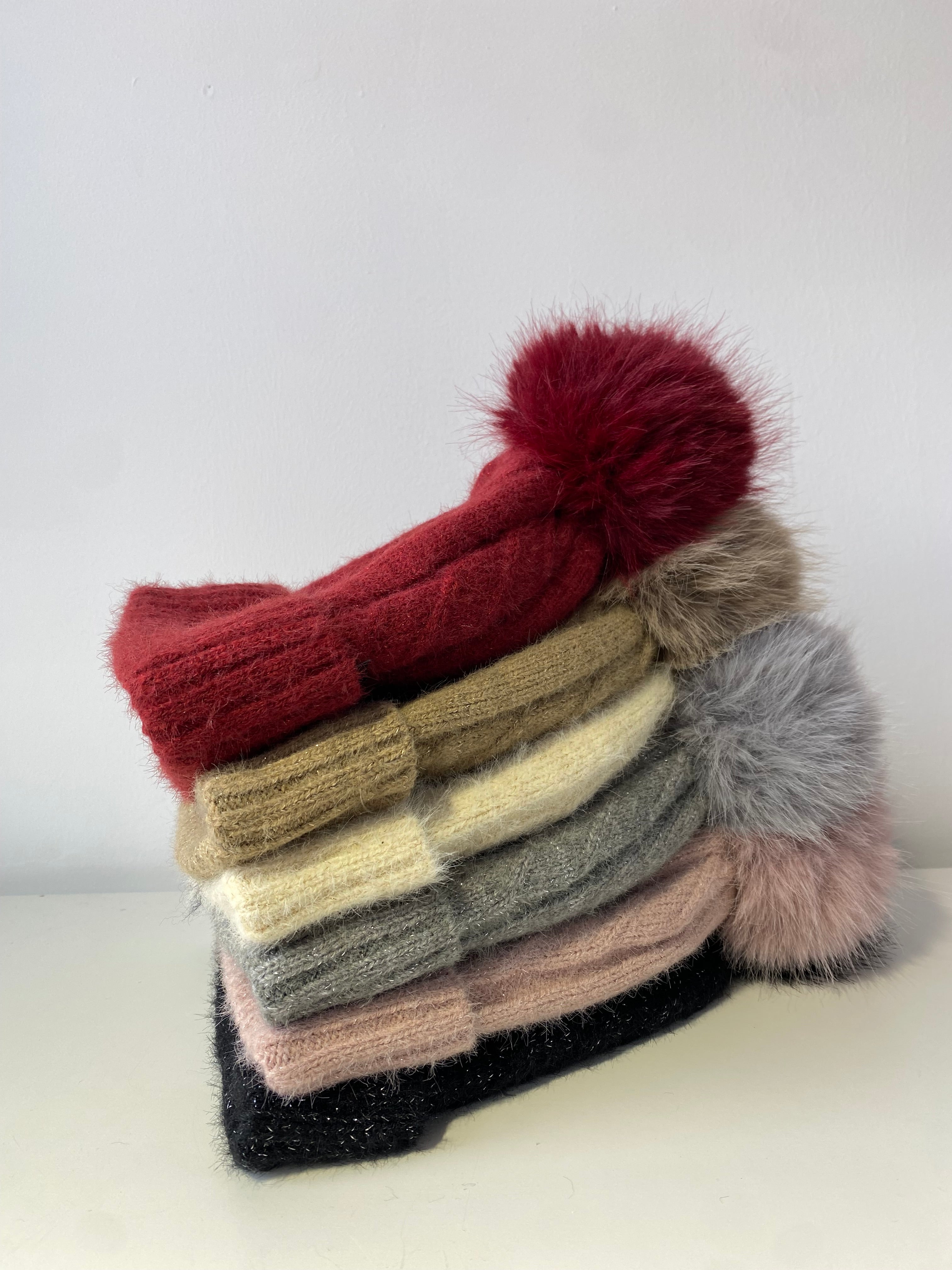 H405 Glitter Pom Fleece-Lined Beanie