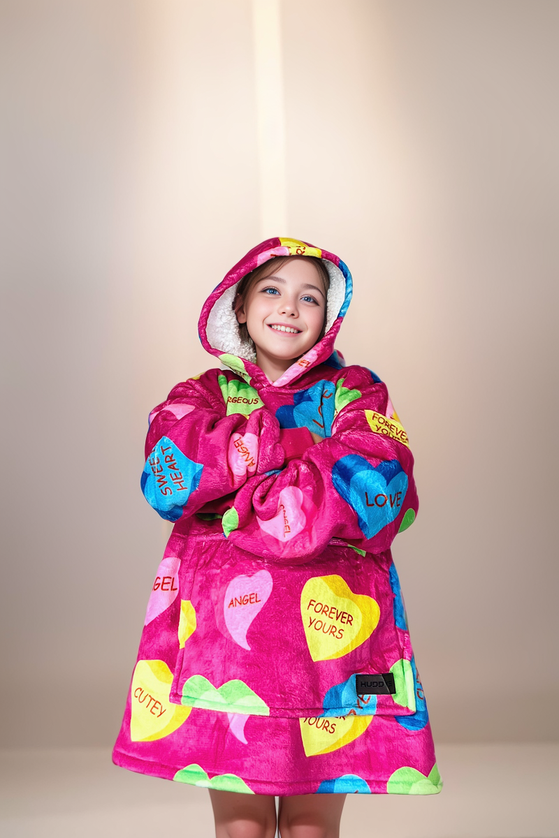 Love Hearts Hoodie Blanket One-size (Youth)