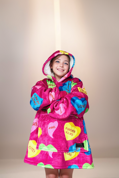 Love Hearts Hoodie Blanket One-size (Youth)