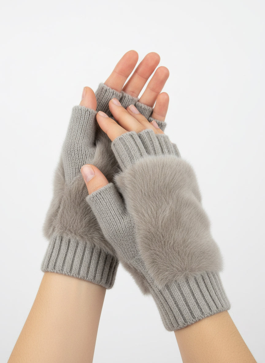 027 Fluffy Fingerless Gloves
