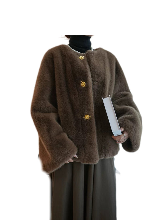 C810 One Size Fluffy Coat Brown