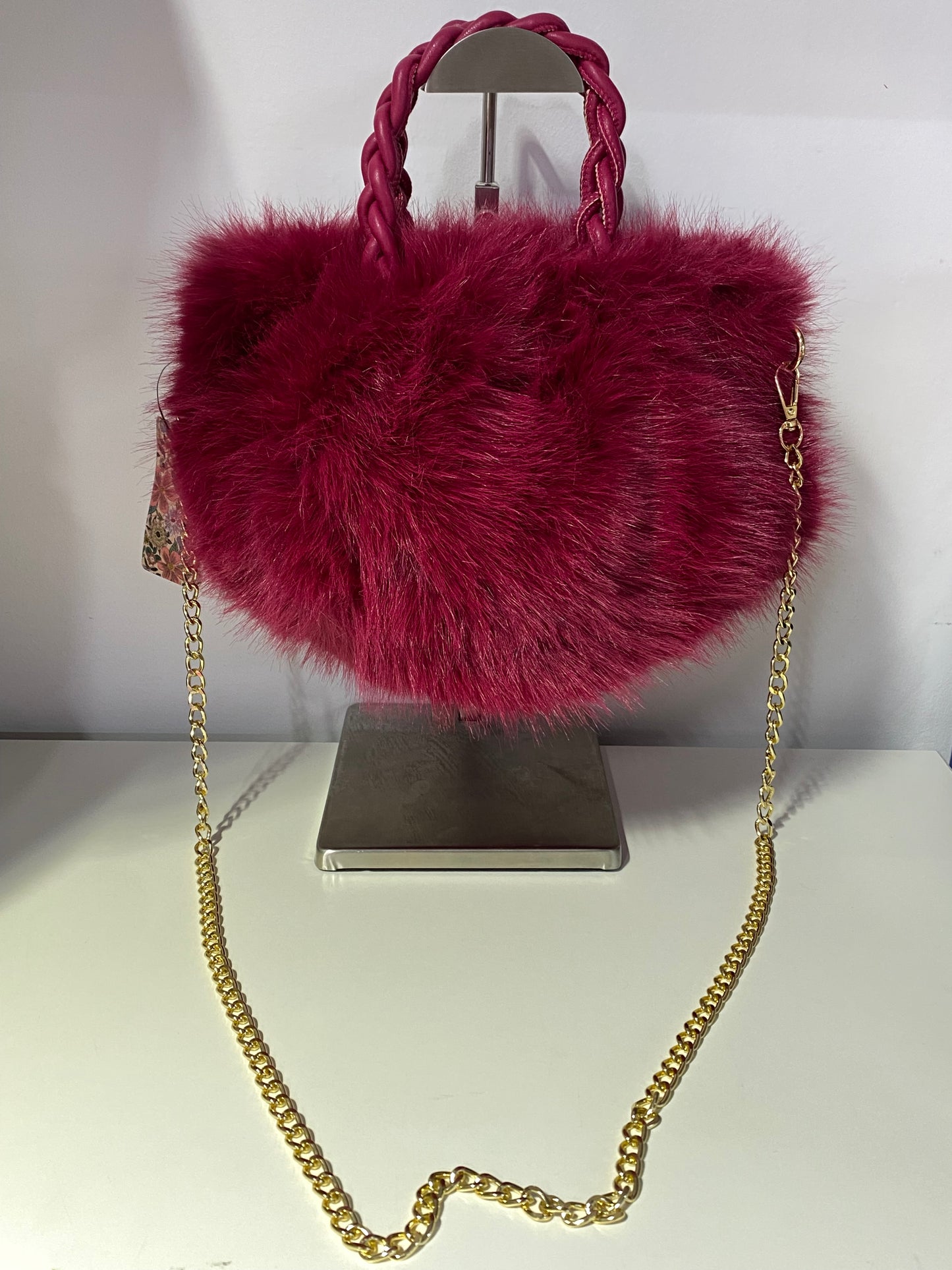 B704 Faux Fur Bag Fuchsia