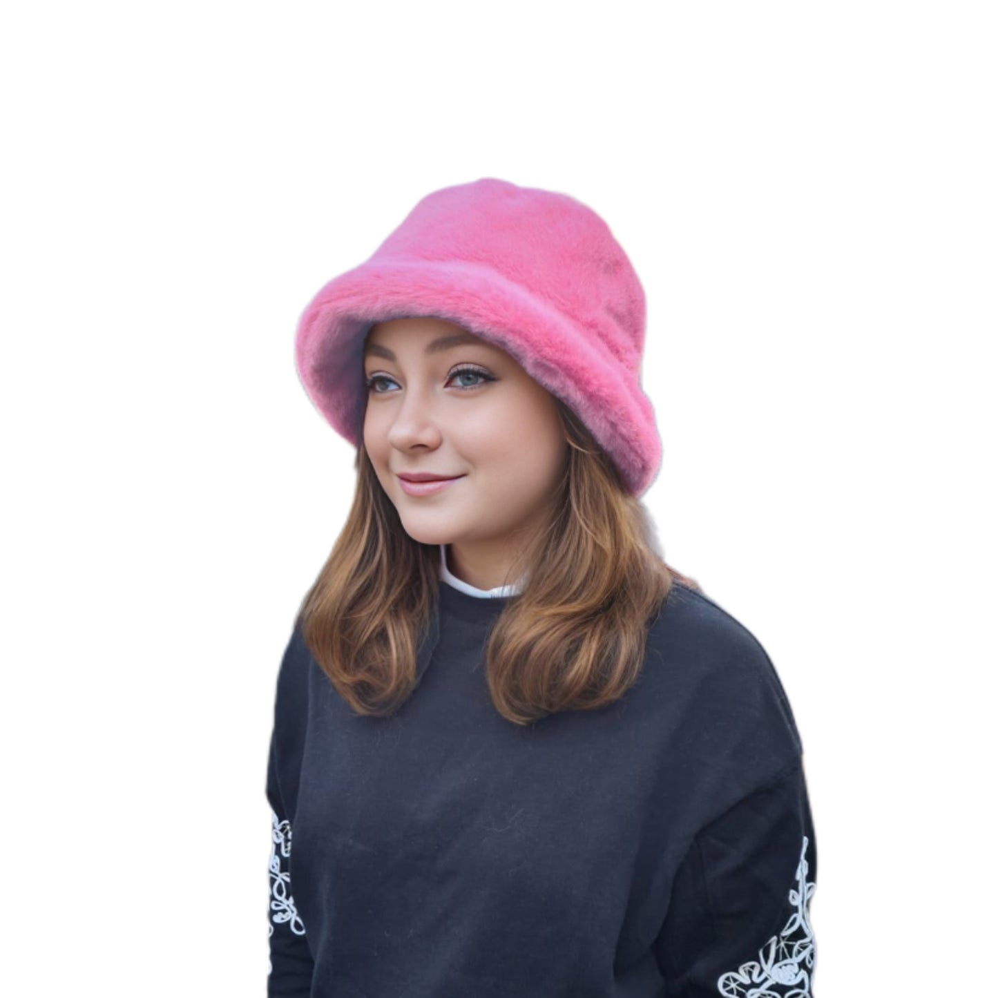 H504 Minimalist Plush Bucket Hat Pink