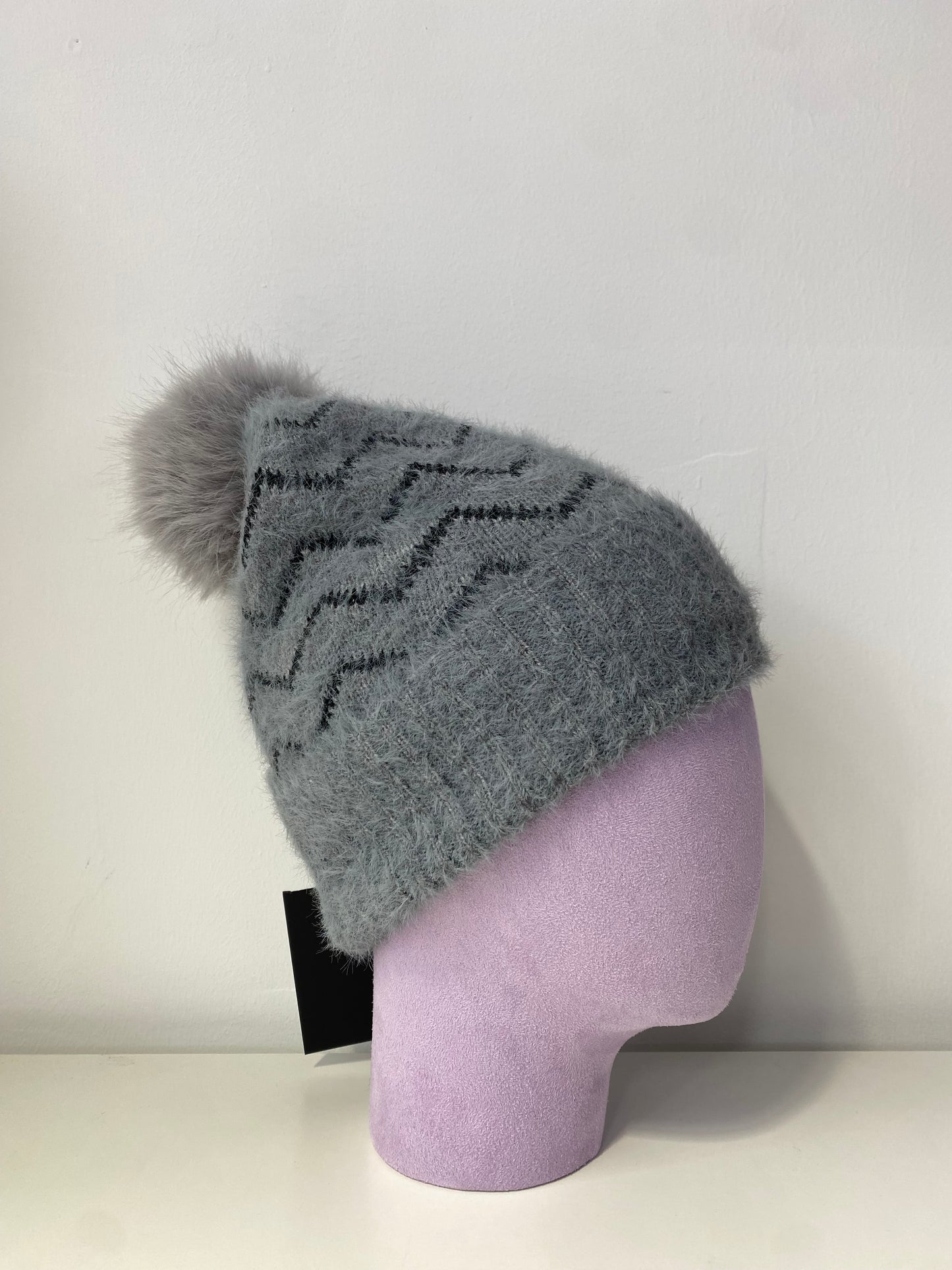 H404 Wavy Line Fleece-Lined Beanie Grey with Silver