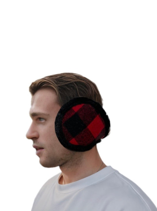 AE032 Foldable Black Red Checker Earmuffs