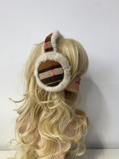 AE035 Foldable Checker Earmuffs Camel