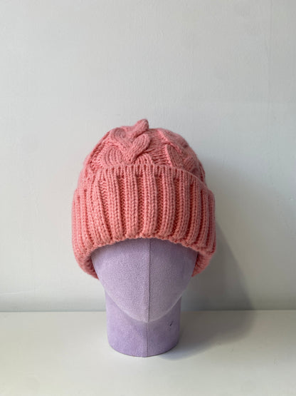 H408 Simple Textured Knit Beanie Pink