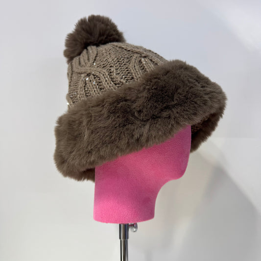 H411 Taupe Pom Beanie