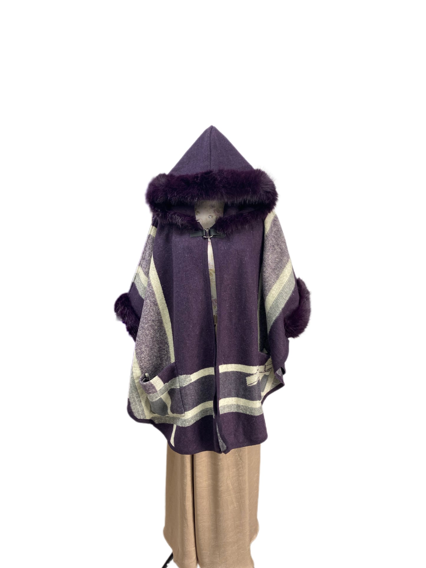 P003 Cozy Hooded Cape purple