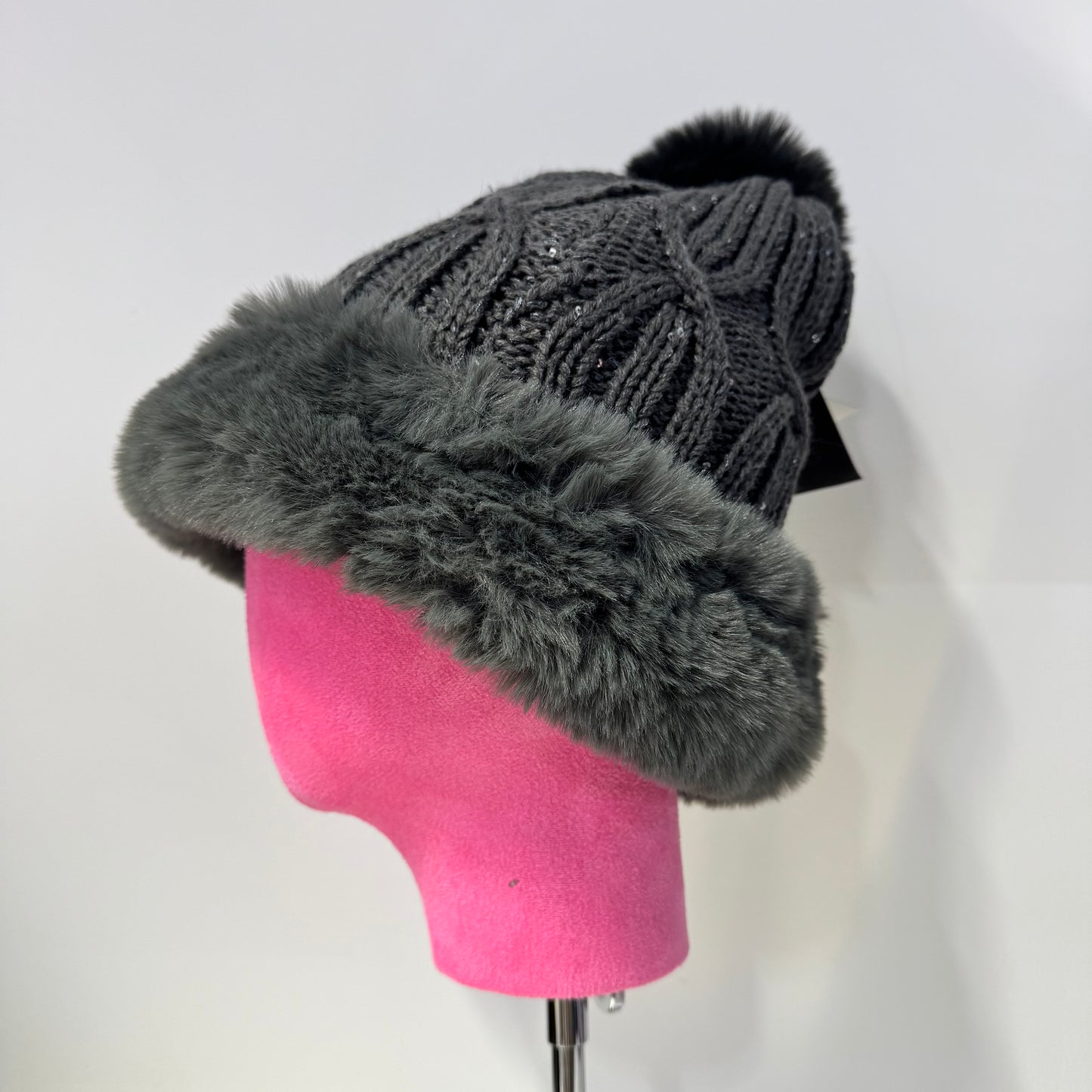 H411 Grey Pom Beanie