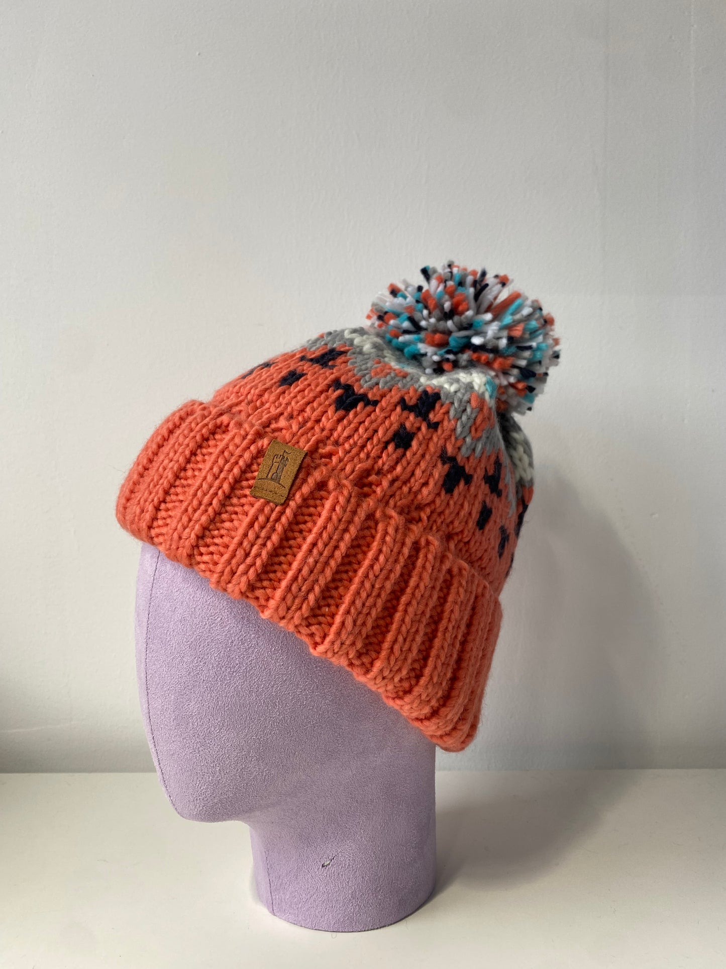 H00623 Kid Colourful Knit Pom Beanie Orange