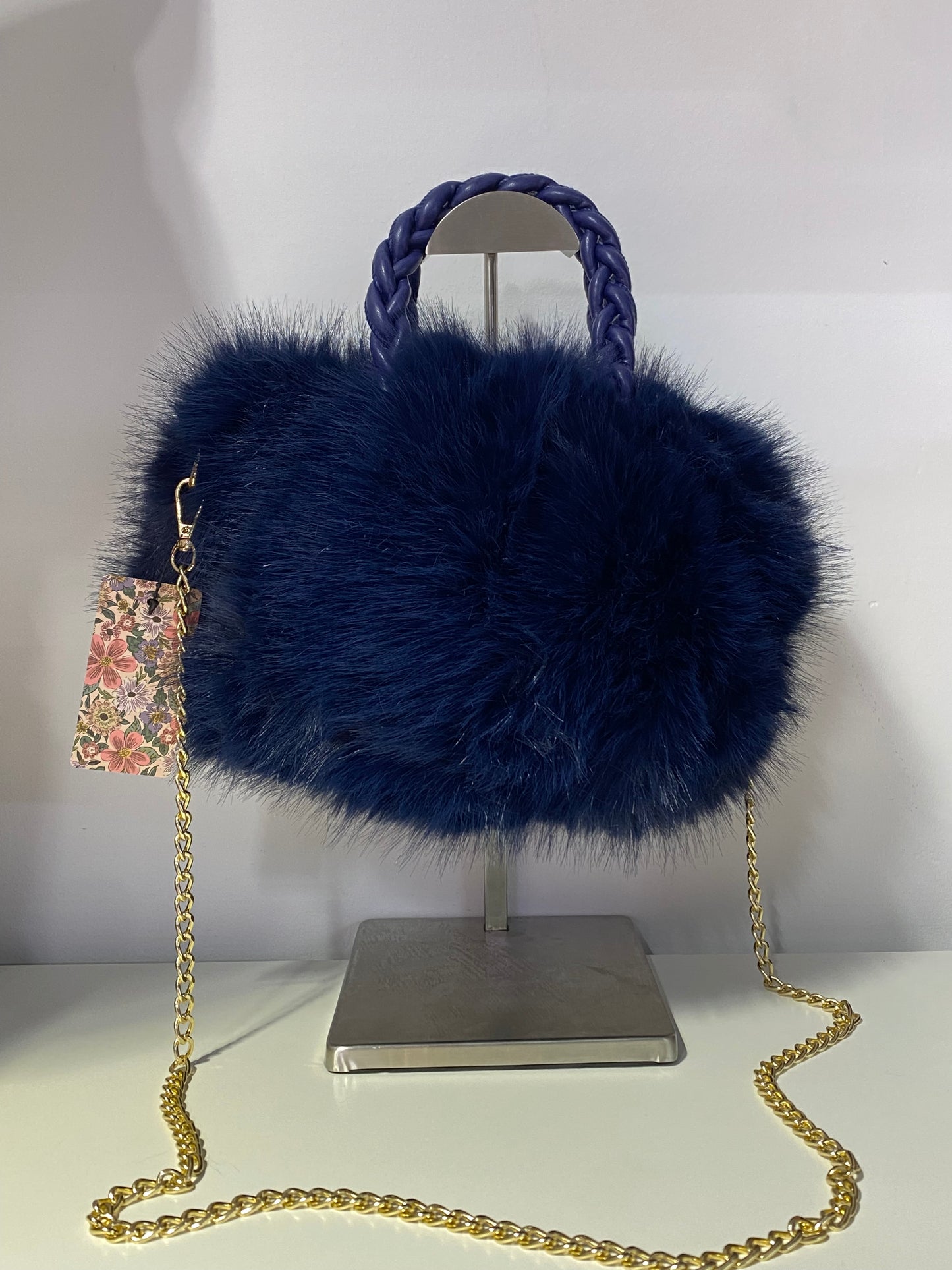 B704 Faux Fur Bag Navy