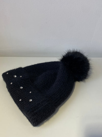 H403 Bejeweled Fleece-Lined Beanie Black