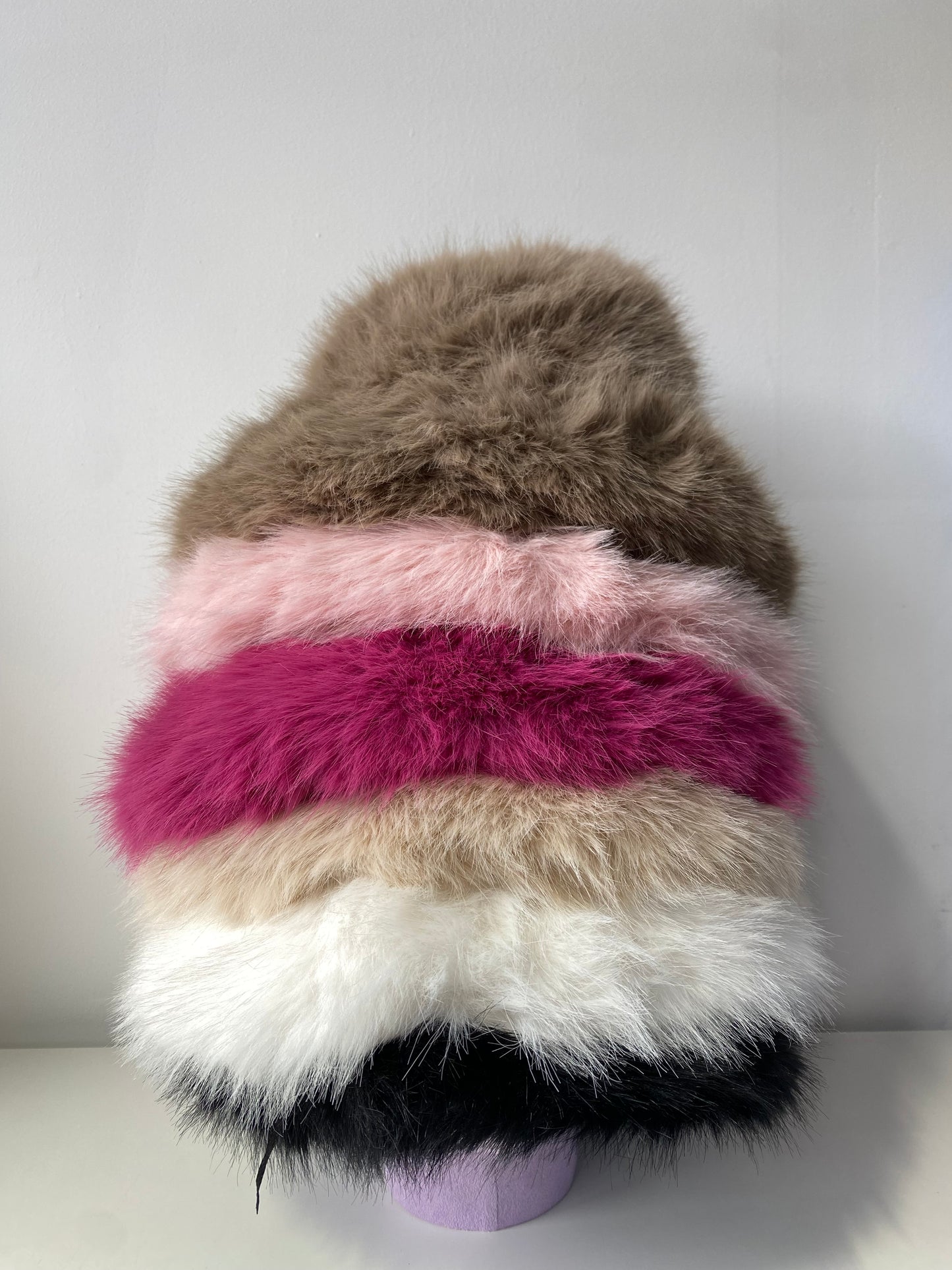 H006 Long-Pile Faux Fur Bucket Hat Fuchsia