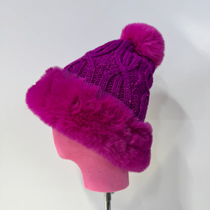 H411 Fuchsia Pom Beanie