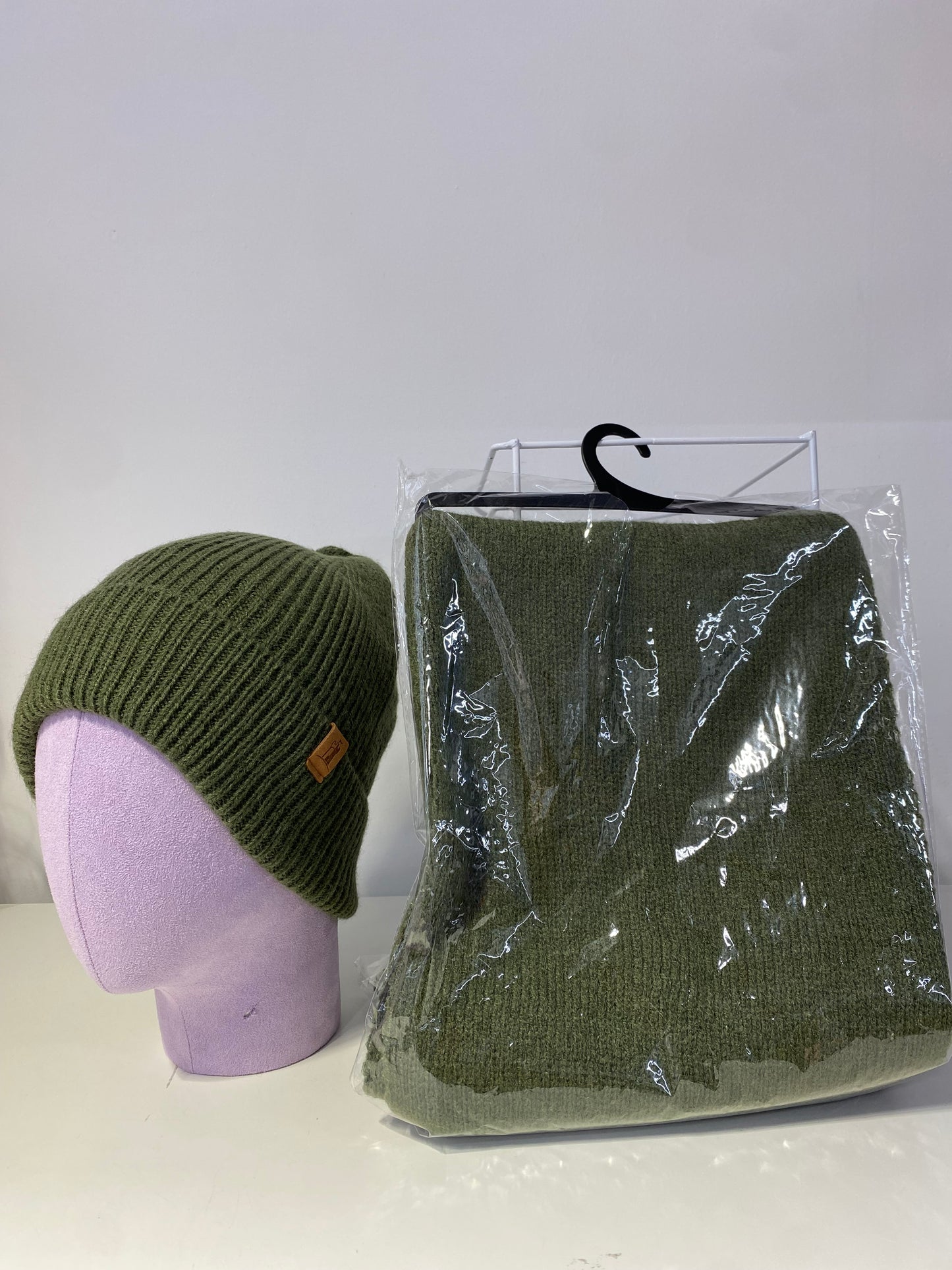 SET011 Plain Scarf & Hat Set / Army Green