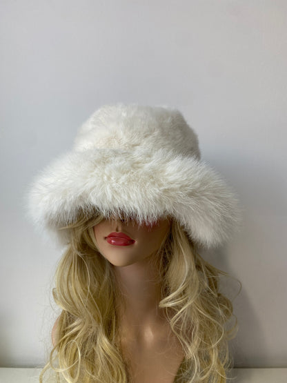 H501 Thickened Plush Faux Fur Fluffy Bucket Hat White