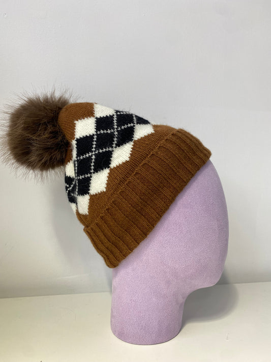 H401 Kid Fleece-Lined Pom Beanie Brown