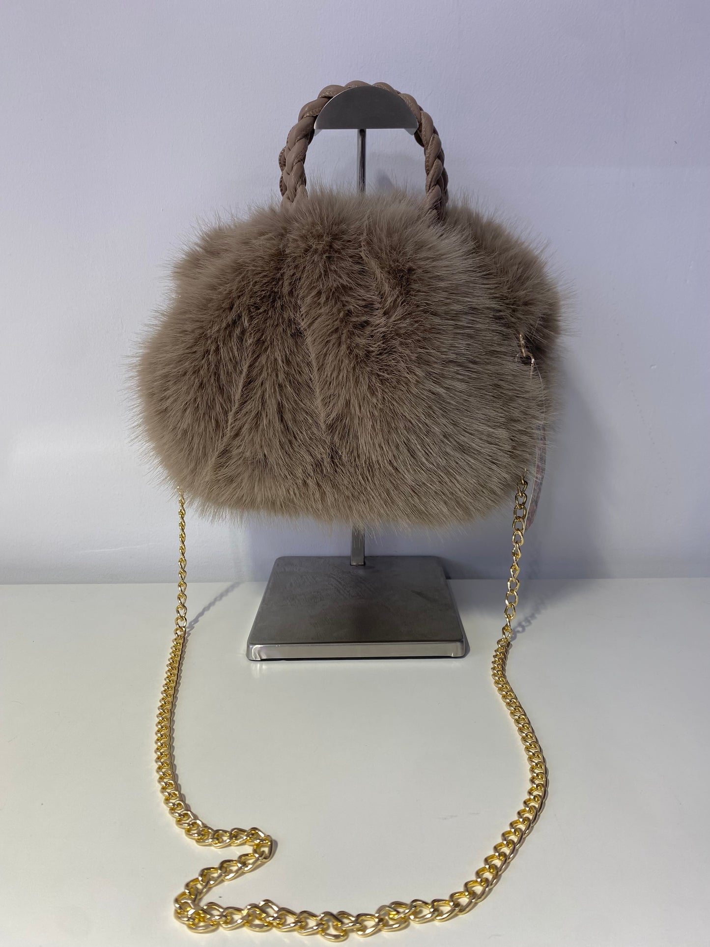 B704 Faux Fur Bag Taupe